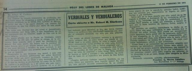 14. Artículo 11 febrero 1974 - Francisco de Martos Caballero replica a Mr Robert M. Clarkson